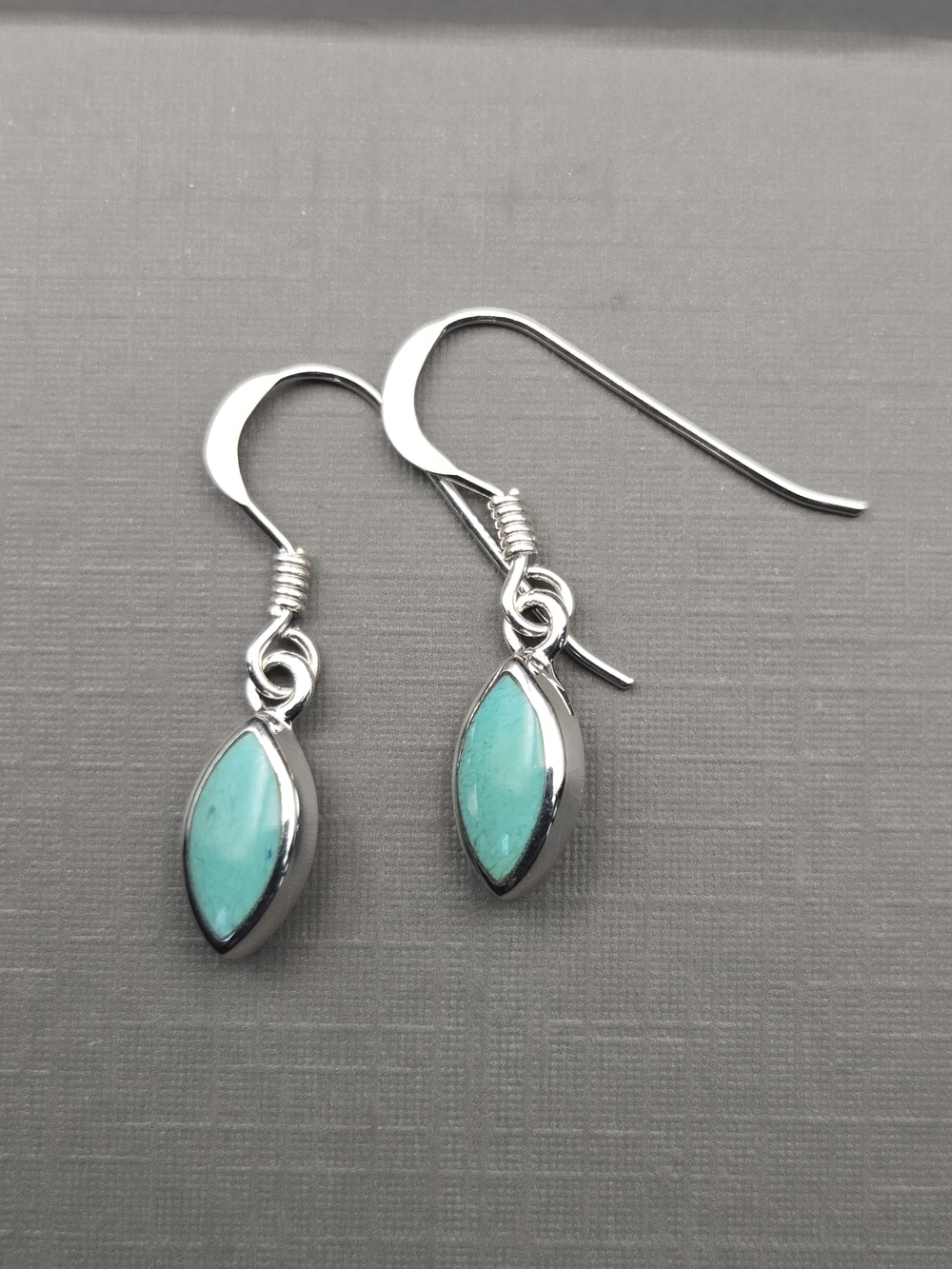 .925 Solid Sterling Silver Teard Drop Turquoise Earrings - Small